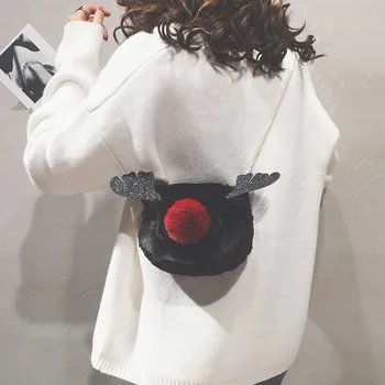 Vianočné moose plyšové kabelka 2019 nové rameno messenger taška roztomilý módne reťazca taška farbou tote taška pre ženy