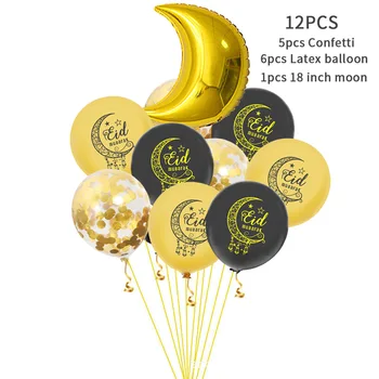 12 Palcový EID MUBARAK Hrad Mesiac Sequin Balón Set Star Mesiac Gold Konfety Balón Sady 12/15 Ks Súpravy Party Dekorácie Dodávky