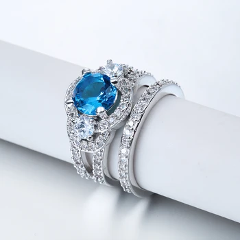 Romantický luxus sľub Prstene sady modrý zelený zirkón ženy, šperky princezná micro spevnené cz zirkón krúžok
