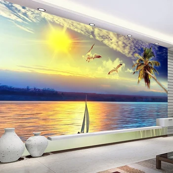 Západ slnka Seascape 3D Foto Tapety Na Steny Vlastné Nástenné Maľby Obývacia Izba Gauč Spálne Dekorácie Papier Peint nástenná maľba 3D