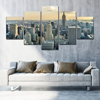 Vytlačené plátno HD Modulárny Plagát Domov Wall Art Obrázky Rám 5 Kusov New Yorku Panorámu Vysokých Budov, Maľovanie Obývacia Izba