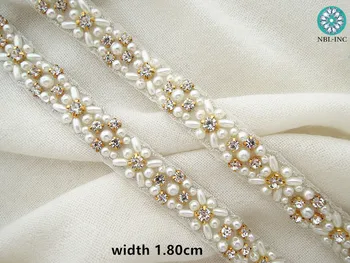 (5 metrov )Veľkoobchodný svadobný korálkové šitie drahokamu pearl nášivka výbava žehlička na na svadobné šaty pás WDD0828