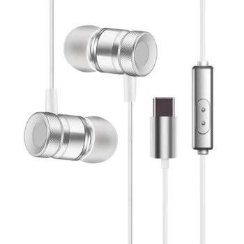 Typ-C Hifi in-ear slúchadlá drôtové športové kovové Slúchadlá s mikrofónom Typu C Surround sound headset pre typ c telefóny
