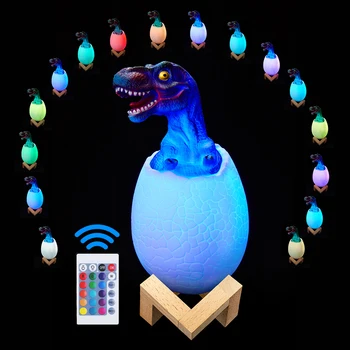 Dinosaurie Vajcia 3D Nočné Svetlo Nabíjateľná kontrolka 16 Farieb Zmeniť Remote LED Svetlo Darček Tvorivé smart home stolná lampa