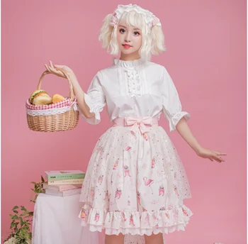Palác princess tea party sladké lolita sukne vintage čipky bowknot roztomilý tlač kawaii šaty gothic lolita sk kawaii dievča loli