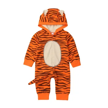 Novonarodené Dieťa, Chlapec, Dievča s Kapucňou Remienky Roztomilý Kreslený 3D Tiger Oblečenie Jumpsuit Bavlnené Oblečenie 0-18 M