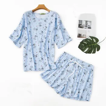 Cute pyžamo sady modrej farby so sladkou cartoon mačky vytlačené bavlna módne ženy pajama sady hot predaj pre dámy