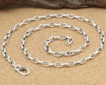 KJJEAXCMY jemné šperky S925 čistý strieborné šperky, strieborné 4 mm oválne jednoduchý muž, jednoduché a dlhý náhrdelník sveter reťazca.