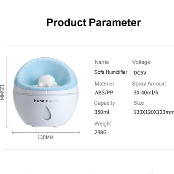 350 ML Vzduchu Ultrazvukový Zvlhčovač USB Gauč Aromaterapia Esenciálny Olej Výustka S Farebnými LED Svetlo Pre Office Home