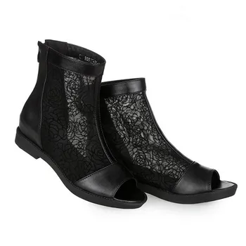 2020 Nové Letné Ženy Sandále Ryby Hlavu Čipky Oka Topánky Dámske Topánky Čierne Originálne Kožené Sandále Veľkosť Ploché Topánky Sandále