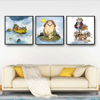 Domáce Dekorácie Maľovanie na Plátno Tlačiť Wall Art Obrázky Námestie Plagát Olej bez rámu Kresby, Karikatúry Blázon rybárov 1