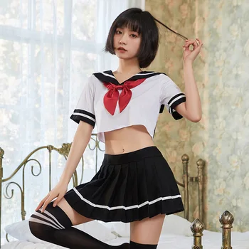 Schoolgirl Sexy Tops Skirt Set Women Cosplay Halloween Japanese Style Sex Game Erotic Uniform Sexy Cheerleader Role Play Costume