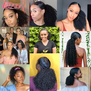 Kinky Afro Kučeravé Copu Ľudských Vlasov Pre Ženy Remy Vlasy Brazílsky Vlnité Zábal Okolo Šnúrkou Copu Clip In Predlžovanie Vlasov