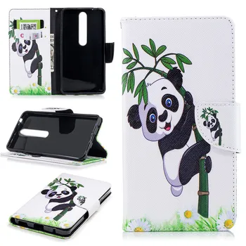 Pre Nokia 1 2 8 2017 2.1 3.1 5.1 6.1 7.1 2018 N630 N730 Roztomilý Peňaženky Kryt Otvoru pre Kartu Maľované Bamboo Panda Eagle Luxusné Prípade P07Z