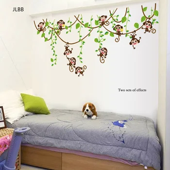 Roztomilý mini monkeys Samolepky na Stenu pre deti izba Umenie Obtlačky Vinyl 3D zvieratá, rastliny, Tapety, nálepky, spálne, detskej izbe domova