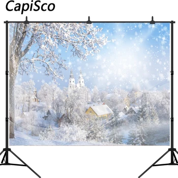 Capisco vianočné dediny domy Zime Sneh Borovica Fotografie Prostredí Prispôsobené Fotografického Pozadia Pre Photo Studio