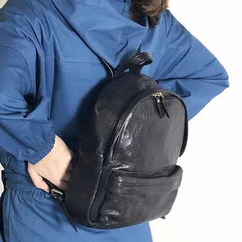 AETOO Kožené literárny retro batoh, trend národných štýl bežné batoh, vedúci kožené dámske dvojité taška cez rameno