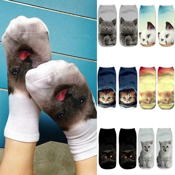 3D Cat Vytlačené Ponožky Ženy Unisex Mužov Zime Teplé Dospelých Tvorivé Vtipné Krátke Loď Ponožky Ženy Členkové Ponožky