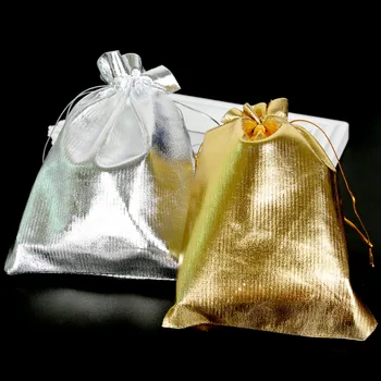 10pcs/veľa Nastaviteľné Šperky Balenie silver/gold Šnúrkou Velvet taška Drawable Organza Puzdro Vianočné Svadobný Dar Šperky Taška