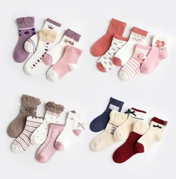 Nový 3-12Y 5Pairs/Veľa Jesenné a zimné nové dievčatá ponožky luk čipky detí česanej bavlny baby ponožky