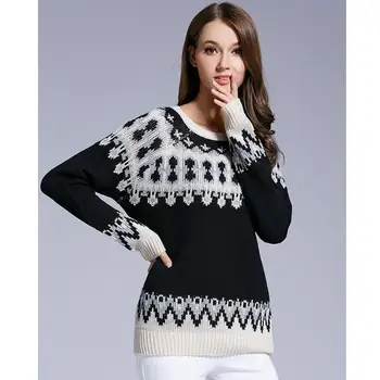 Patchwork príležitostné voľné turtleneck sveter jeseň zimné dámske oblečenie