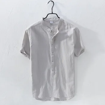 2020 Summer New Men's Shirt Casual Short Sleeve Stand Collar Linen Shirt Plus Size Men's Clothing Camisas Para Hombre