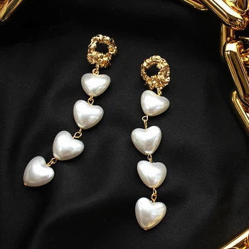 Barokový Vintage Záhyby Kovové Láska Pearl Dlhé Náušnice Kvapka Zlatá Farba Geometrické Náušnice Svadobné Party Šperky Pre Ženy