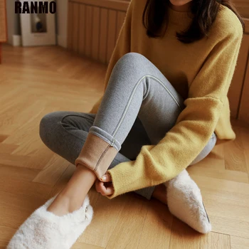 RANMO Zimné Hrubé Bavlnené Legíny Ženy kórejský Slim Nohavice Fleece Teplé Návleky na Ženské Bežné Úsek Vysoký Pás Velvet Legíny