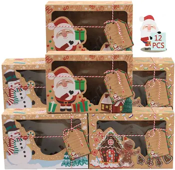 3/8/12Pcs/Pack Vianočné Cookie Boxy Pekáreň Darčekové Krabice Európskej Nový Štýl Kraft Papier Box Kraft Papier Veľké Vianočné Cukrovinky Box