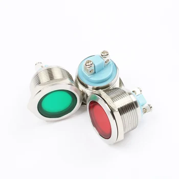 LED Kovové Kontrolka 22 mm ploché kolo signalizačná kontrolka 3V 6V alebo 12V 24V 220v skrutku osvetlenie červené veľký objektív 22ZSD.PY.DM.L