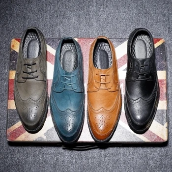 Čipky strana formálne business oxfords vyrezávané borgues oxfords pre mužov, svadobné šaty, topánky siingle kožené topánky