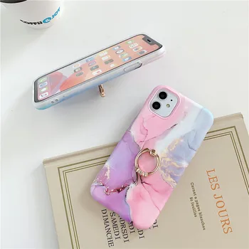 Prsteň Stáť Mramoru Telefón puzdro Pre iphone SE 2020 7 8 Plus X XS XR 11 Pro Max Zadný Kryt na Luxusné Módne Mäkké IMD Silikónové Coque