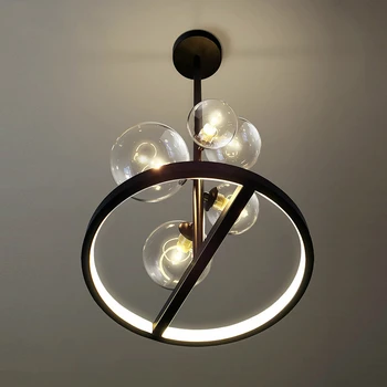 Nordic Štýl LED Luster Krúžok sklenenú Guľu Black Jedáleň, Obývacia Izba Bar Spálňa Strop Prívesok Lampy Domáce Dekorácie Osvetlenie