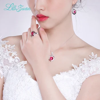 L&zuan 925 Sterling Silver Krúžky pre Ženy 4.14 ct Vytvorené Red Ruby Kameň Luxusný Prsteň Jemné šperky, Drahokamy, Zásnubný Dar