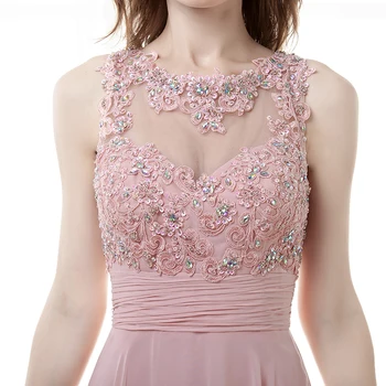 JaneVini Elegantné Blush Pink Šifón Dlho Bridesmaid, Šaty Riadok Appliques Korálkové Backless Dĺžka Podlahy Ženy Prom Party Šaty