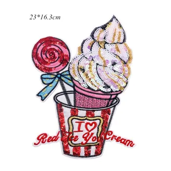 Veľké ružové sequin ice cream patch žehlička Na Škvrny na oblečení DIY prevody T shirt príslušenstvo cartoon nálepky Odznak nášivka