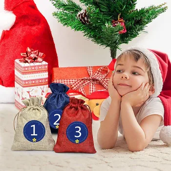 Vianočné Vzor Candy Bag 1-24 Adventný Kalendár Zväzok Bavlnená posteľná Bielizeň Darčeková Taška Domáce Dekorácie Vianočné Ozdoby na Stromček