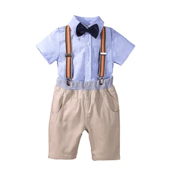 Chlapčenské odevy sady letných bavlna chlapca motýlik, gentleman popruh, šortky, krátke puzdre tričko 4 kus detí oblek.