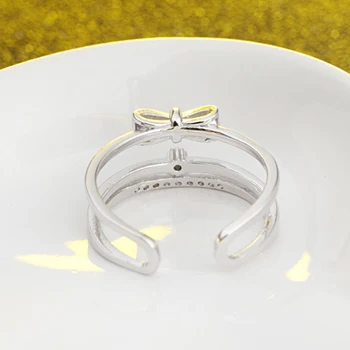 Móda Cubic Zirconia Prstene, Šperky 925 sterling silver Bowknot Nastaviteľný Krúžok pre Ženy Vianočný Darček Drop shipping
