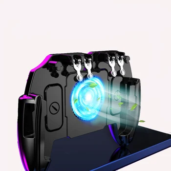 Mobile Ovládač Radiča Obrat Tlačidlo Gamepad Pre PUBG IOS Android Šiestich 6 Prstom Operačný Gamepad S Chladiaci Ventilátor