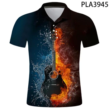 Letné 3D Vytlačené Polo Tričko Mužov Cool Gitara Streetwear Módy Camisas Harajuku Krátky Rukáv Bežné Ropa De Hombre Topy