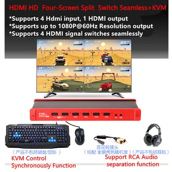 KVM 4X1 HDMI Multi-viewer Prepínač Quad Obrazovke v Reálnom Čase Multiviewer s HD1080p Hdmi Bezšvíkové Switcher IČ port RS232 rozhranie hdmi Splitter