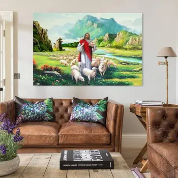 Kristus Ježiš, Dobrý Pastier, Plagát Dekoratívne Maliarske Plátno Na Stenu Umenie Obývacej Izbe Plagáty Spálňa Maľovanie