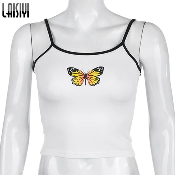LAISIYI Roztomilý Motýľ Tlače Bavlna Plodín Top 2020 Dámy Tank Topy Ulici Bežné Tees Ženy Lete Bežné Biele Camiseta Mujer