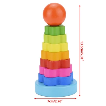Dieťa Dieťa Vzdelávania Drevená Hračka Stohovanie Hniezdo Vzdelávania obstáli Rainbow Tower Krúžok BX0D