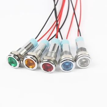 6ZSD.X LED Kovové Kontrolka 6 mm vodotesné signalizačná kontrolka SVETLO 6V alebo 12V 24V 220v káblov pripojte Mosadz niklovanie