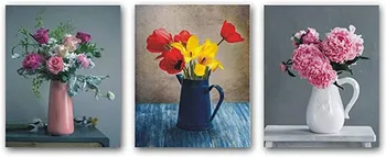 Sada 3 - Kvet Wall Art Maľovanie Na Plátno Tlačiť Ruža Tulipán Skúmie Obrázok Kvetu Obrázok V Váza Nástenné Závesné Dekorácie