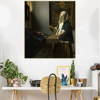Citon Johannes Vermeer《Žena Drží Rovnováhu》Plátno olejomaľba Umenie Obrázok, Plagát, Slávny obraz na Stenu Dekor Domáce Dekorácie