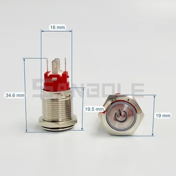 16 mm Kovové Tlačidlo Prepnúť Momentálne Reset / Latching Krúžok LED Lampa Napájanie Označiť Symbolom Auto Auto Motor PC Power Štart