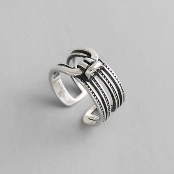 LouLeur 925 sterling silver Line prstene strieborné vintage Multi-layer kolo perličiek Textúra Lano uzol prstene pre ženy šperky čaro